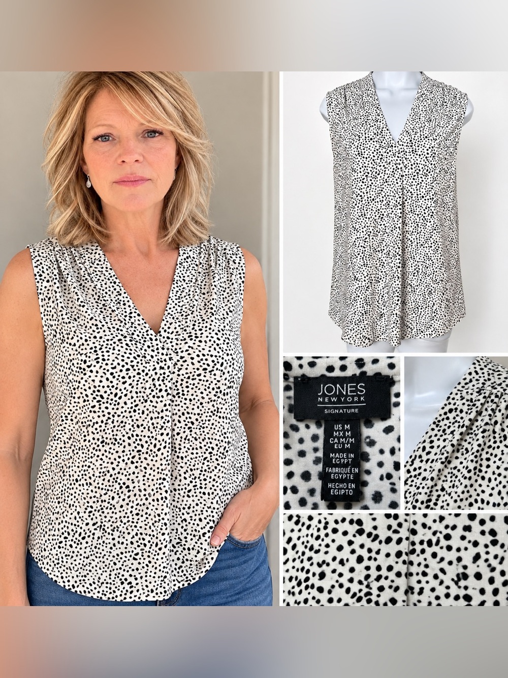 Jones New York Signature Spotted Sleeveless Top – Size M